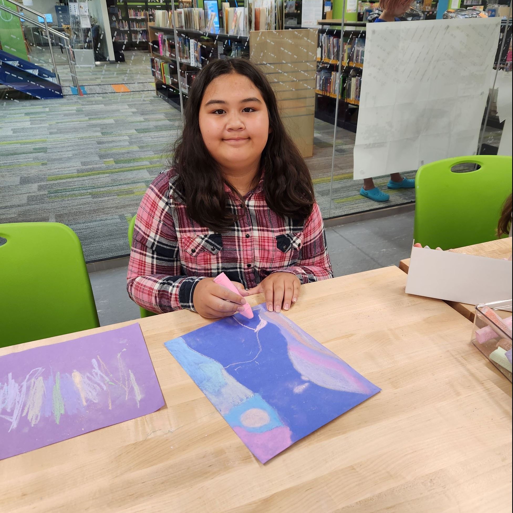 Child Coloring with Chalk